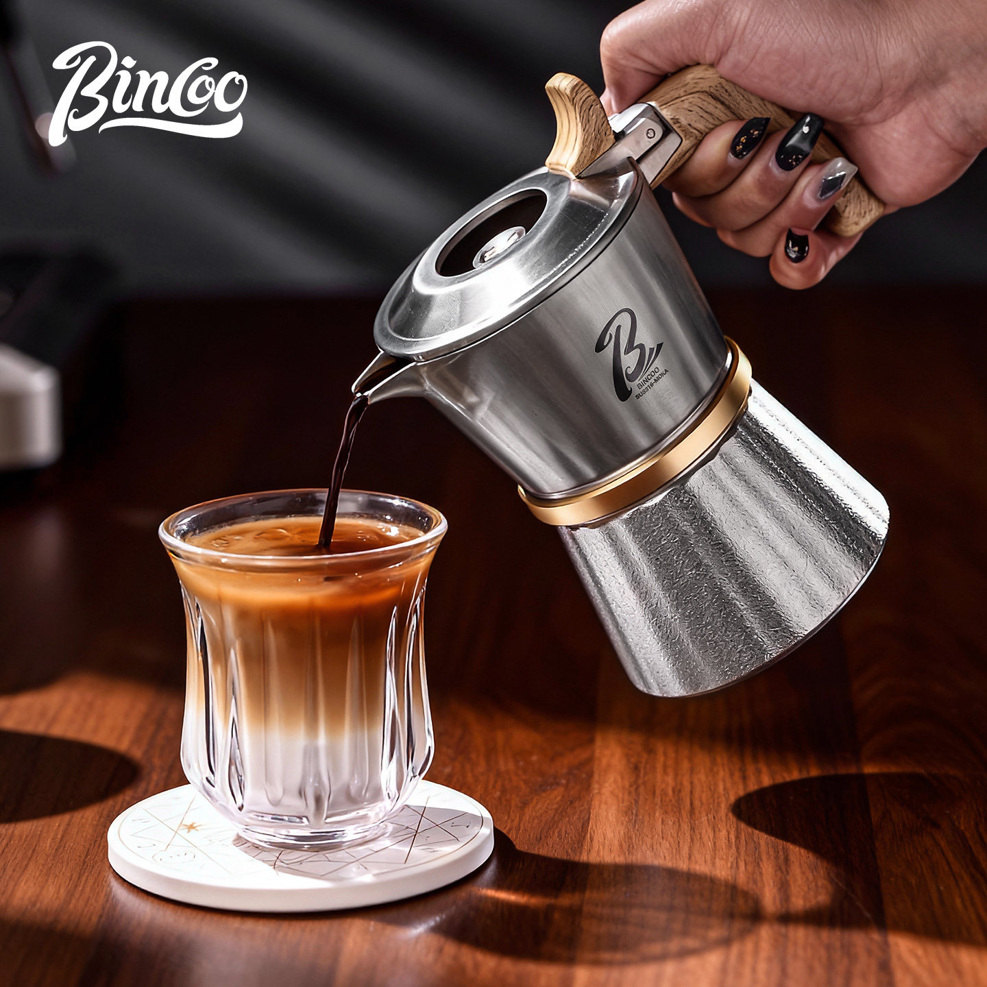 Bincoo三阀316摩卡壶不锈钢咖啡壶家用小型煮浓缩意式咖啡机套装,餐饮具,摩卡壶,淘宝优惠券,粉丝福利购,淘宝优惠卷