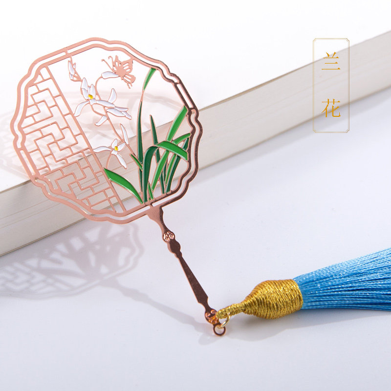 中国风特色古典四君子金属黄铜书签梅兰竹菊个性文创礼品送老外