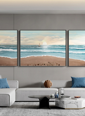 海景客厅装饰画肌理感沙发背景墙挂画一帆风顺现代酒店房间壁画