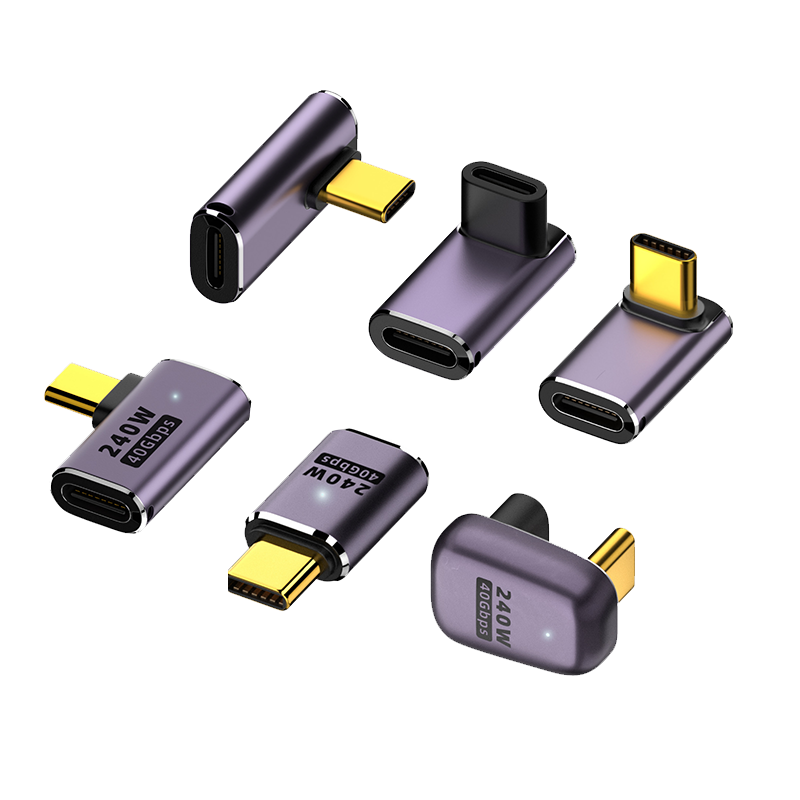 USB4转接头全功能公对母口Typec转换器8k手机平板电脑40G雷电3/4充电数据线延长90度直角U型弯头PD240W快闪充