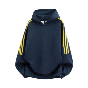 复古潮牌条纹连帽卫衣插肩袖 上衣 套头外套宽松长袖