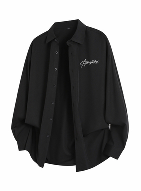 SMILE ISLAND 美式复古涂鸦手绘字母印花衬衫情侣衬衣外套