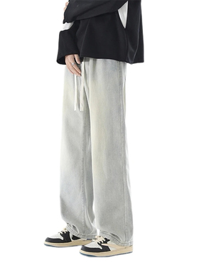 SMILE ISLAND 美式直筒阔腿系绳中腰显高显瘦水洗牛仔长裤