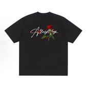 宽松休闲夏季 SMILE 印花 高街玫瑰花卉短袖 T恤男女同款 ISLAND 美式