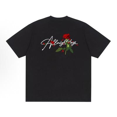 SMILE ISLAND 美式高街玫瑰花卉短袖T恤男女同款宽松休闲夏季印花