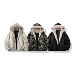 美式座山雕毛领短款棉服男款冬季保暖情侣棉衣外套男