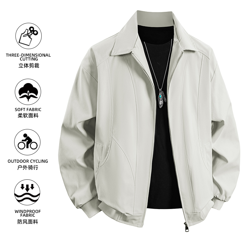 SMILEISLAND 夹克外套春季宽松翻领潮牌cleanfit美式飞行员休闲