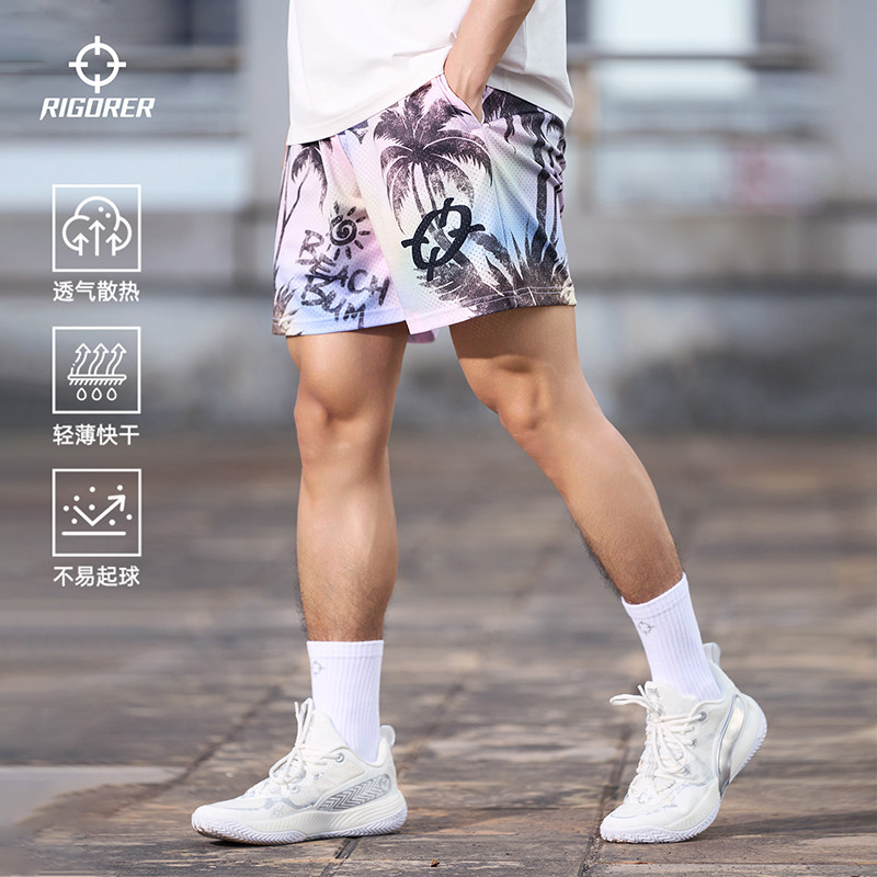 准者运动短裤2025夏季新款男印花椰子树美式篮球透气沙滩裤四分裤