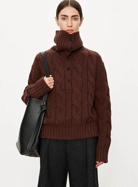 th ROW复古老钱立体粗针绞花英式羊毛_多造型立/翻领倒T廓形毛衣