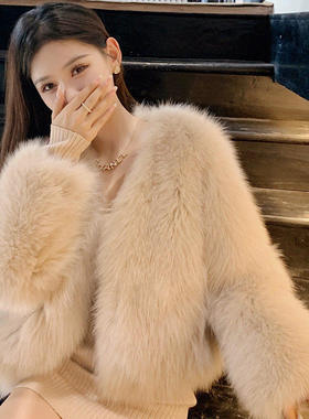 狐狸毛皮外套女洋气时尚短款2026秋冬季新款毛毛大衣气质加厚保暖