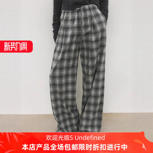 th ROW 复古渐变格纹全棉毛感重磅对格松紧腰休闲阔腿裤空气神裤