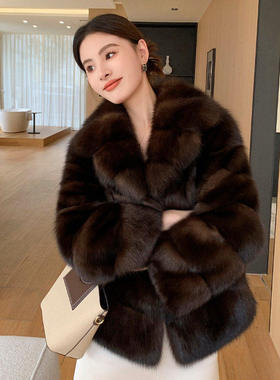 皮草外套女俄罗斯保暖农夫仿紫貂西装领2026款时尚轻奢貂皮大衣冬