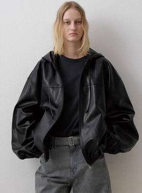 th ROW  皮衣外套女春秋low classic宽松显瘦连帽夹克上衣