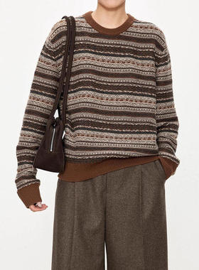 th ROW  重磅纯绵羊毛毛 复古费尔岛5色浮线提花_正反两穿毛衣