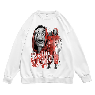 街头潮牌纸钞屋西班牙剧印花周边圆领宽松套头休闲卫衣春秋男女bf