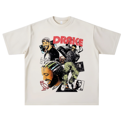 vintage美式复古水洗德雷克drake公鸭西海岸嘻哈说唱宽松短袖T恤
