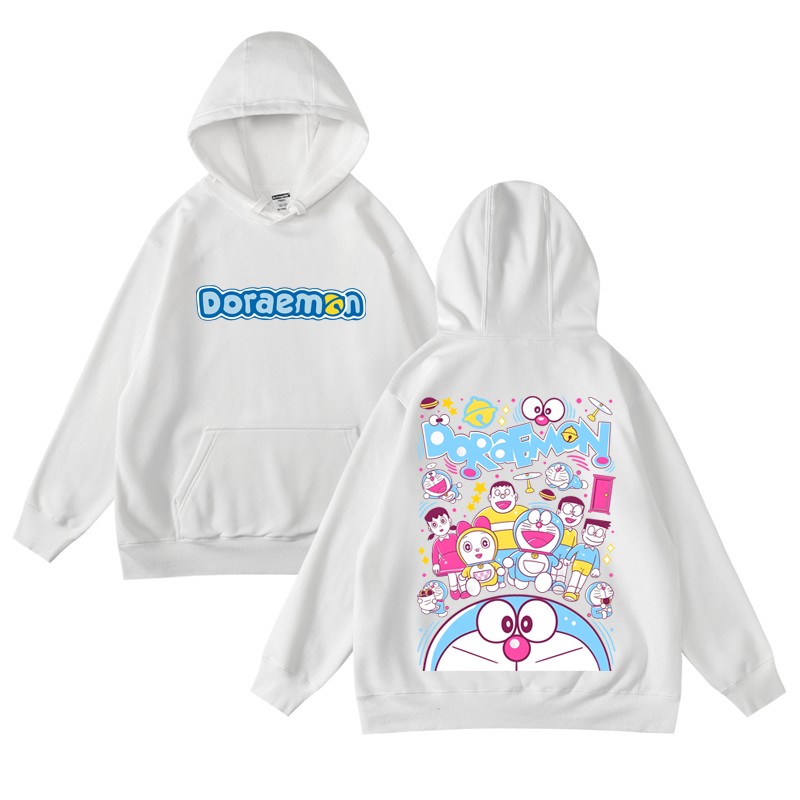 日本动漫二次元哆啦A梦机器猫蓝胖子秋冬套头加绒连帽衫卫衣男女