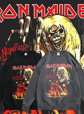 铁娘子Iron Maiden重金属乐队潮牌周边春秋圆领套头卫衣宽松男女