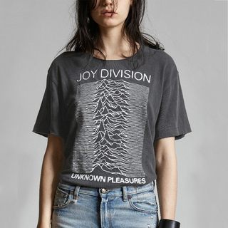 阿美咔叽美式oversize纯棉短袖joydivision摇滚重磅落肩五分袖T恤