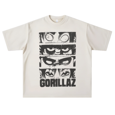 vintage美式复古gorillaz英伦摇滚街头顽童欧美印花宽松短袖T恤男