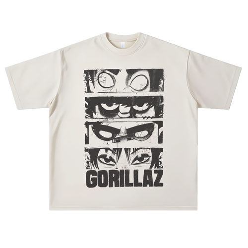 vintage美式复古gorillaz英伦摇滚街头顽童欧美印花宽松短袖T恤男