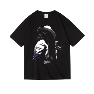 欧美纪念迈克尔杰克逊mj周边印花衣服纯棉短半袖T恤男女夏季bf风