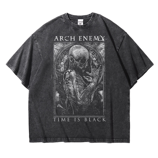 Arch Enemy金属乐队做旧水洗夏T恤复古阿美咔叽oversize落肩宽松