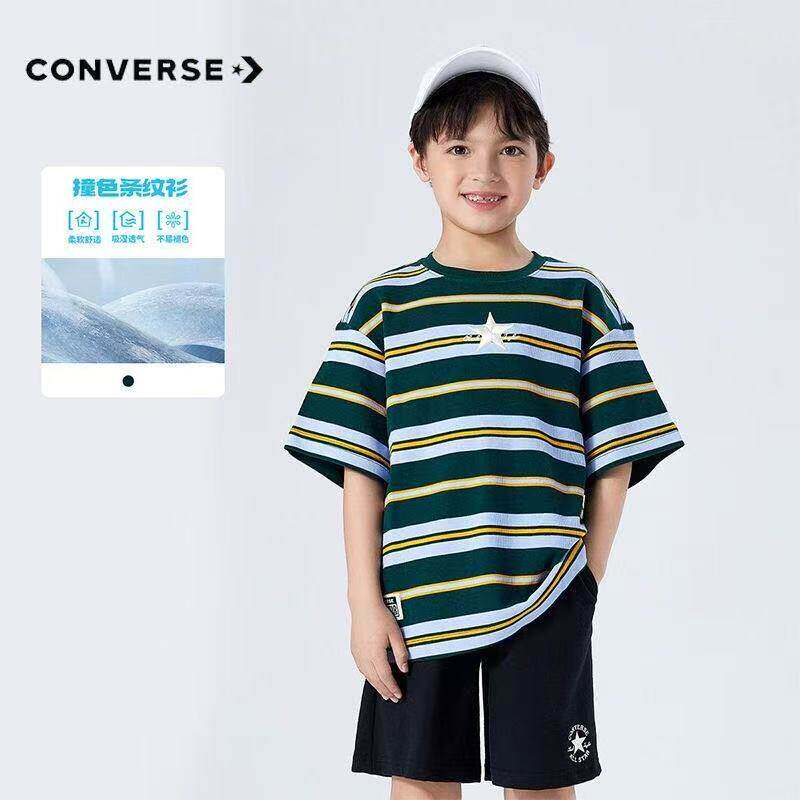 Converse匡威儿童装短袖T恤2026夏新款男女童打底衫纯棉条纹上衣
