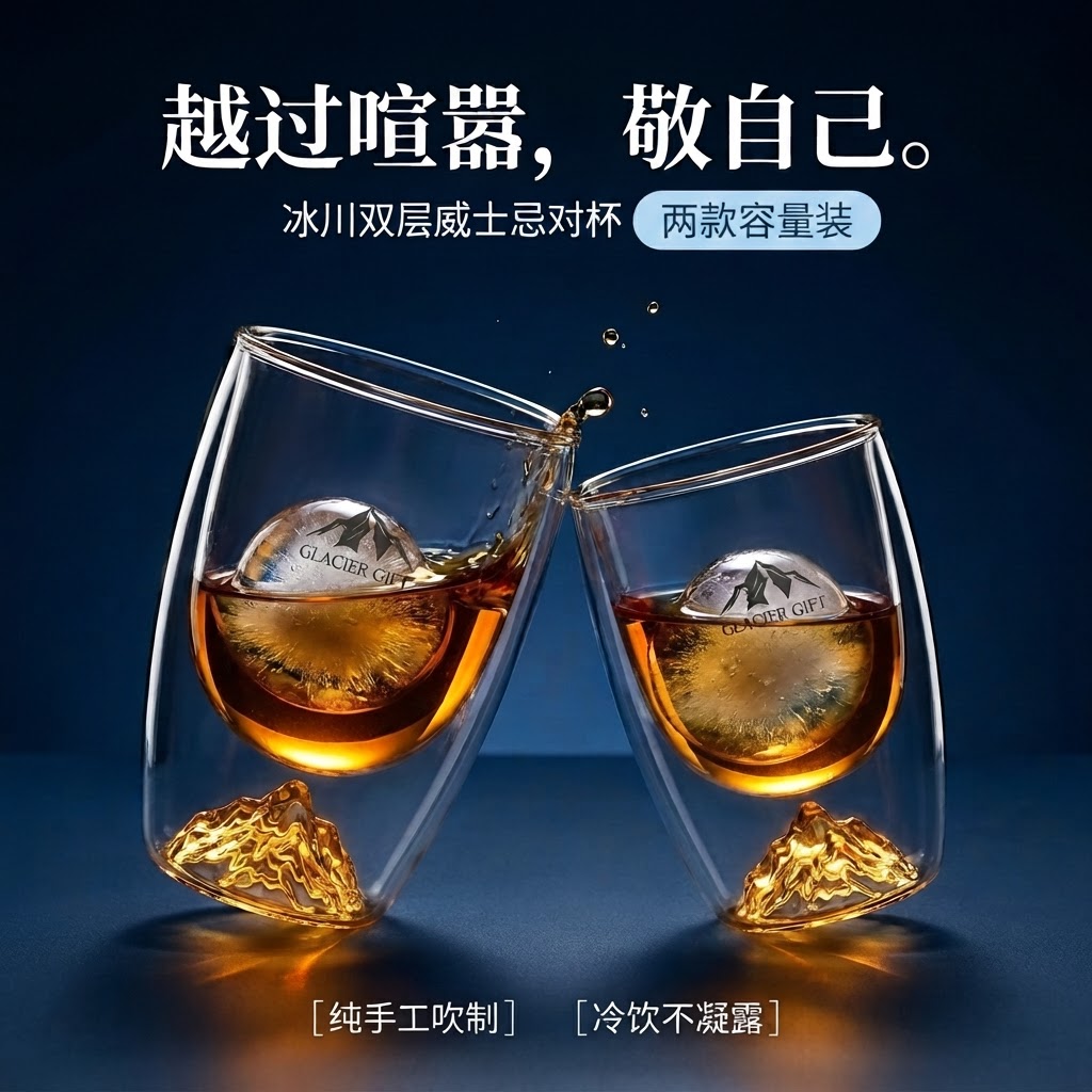 高级感洋酒杯轻奢高档个性威士忌酒杯双层玻璃杯套装礼物商务礼品