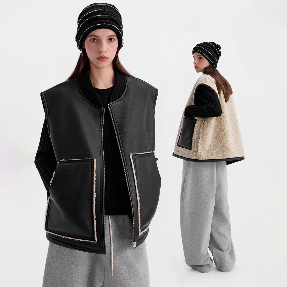 ESAT 重磅挺括PU摇粒绒皮毛一体马甲背心,男装,常规马甲,淘宝优惠券,粉丝福利购,淘宝优惠卷