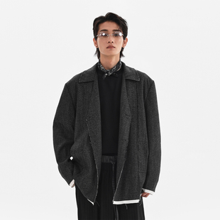 ESAT 翻领分割散边羊毛西装衬衫外套