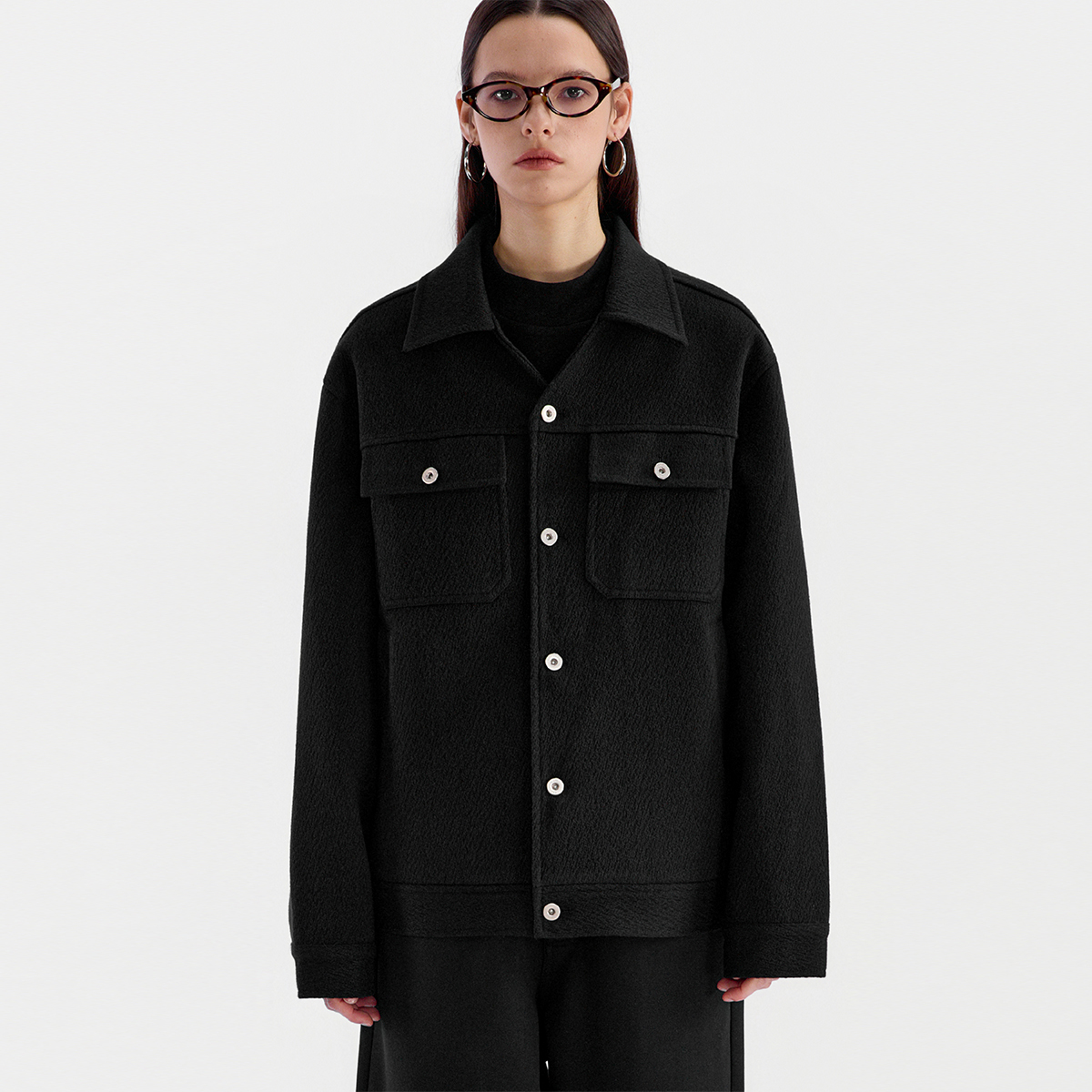 ESAT 小V领纹理羊毛混纺微宽松口袋外套