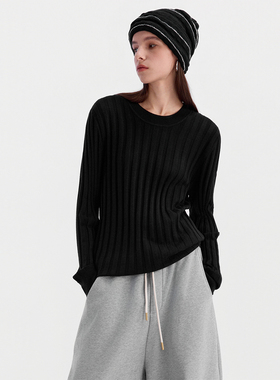 ESAT 巴兰素羊毛抗起球针织坑条长袖打底衫