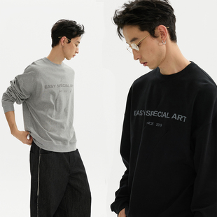 ESAT 双色圆领宽松捏褶印花套头卫衣