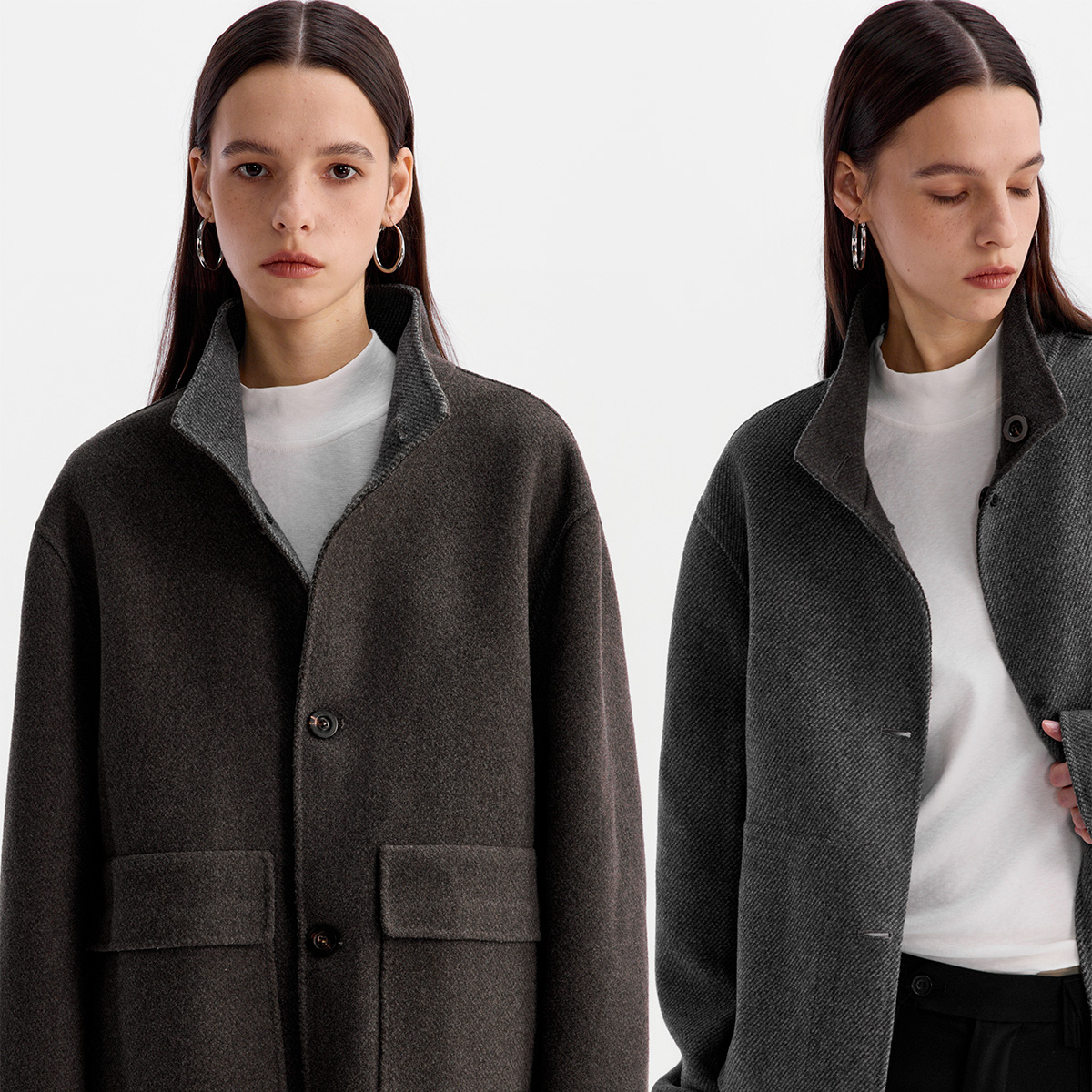 ESAT 短款立领50羊毛翻袋微廓休闲外套