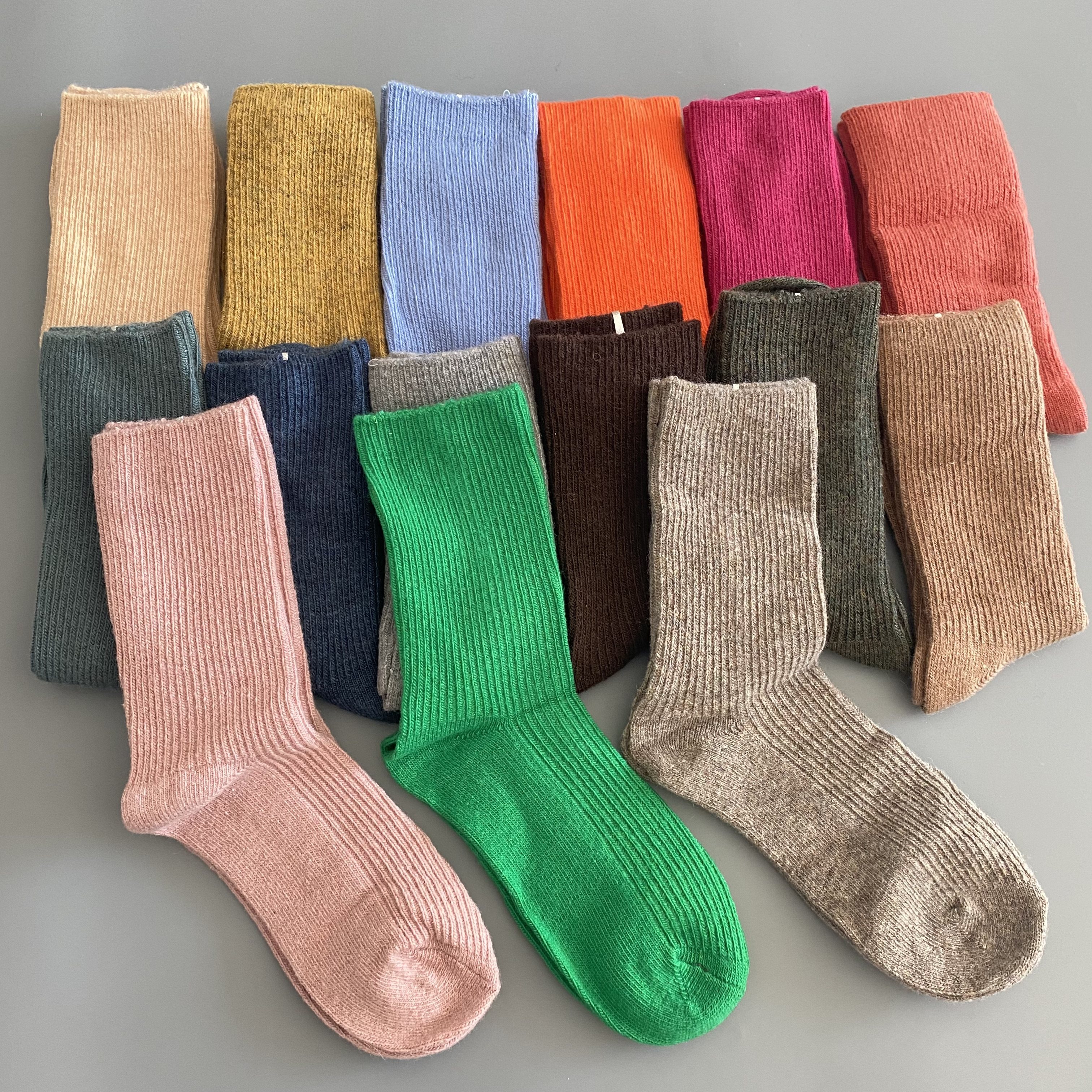 50%美利奴羊毛袜女中筒纯色糖果色竖条纹美腿塑形百搭四季袜子