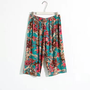 休闲裤 200斤奶奶女裤 纯棉绸老人夏天薄款 特大码 七分裤 老太太时尚