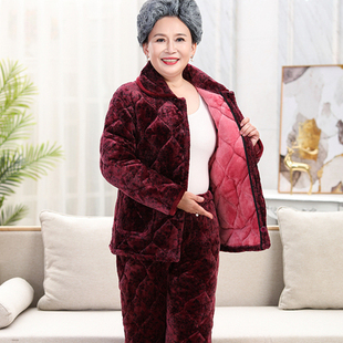 套装 老人保暖棉袄棉裤 200斤奶奶装 胖太太特厚睡衣女冬天宽松大码