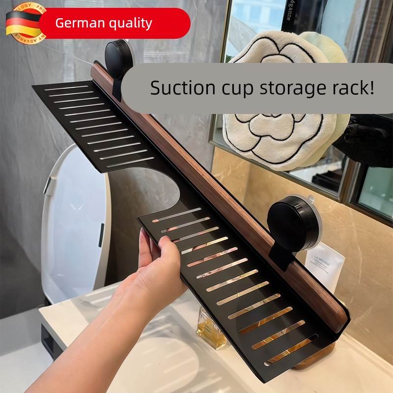 秒变高级感！德国胡桃木卫生间洗漱台镜前水龙头免打孔吸盘置物架