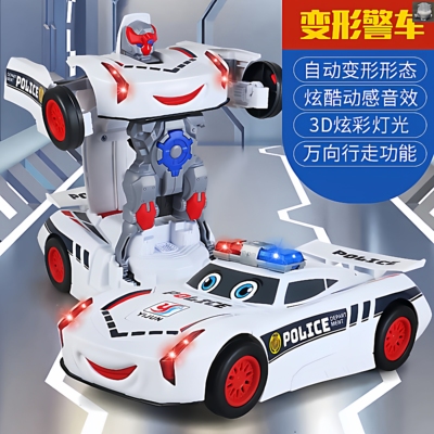 乖嘟好物全自动变形警车机器人特警汽车炫酷声光万向行驶儿童玩具