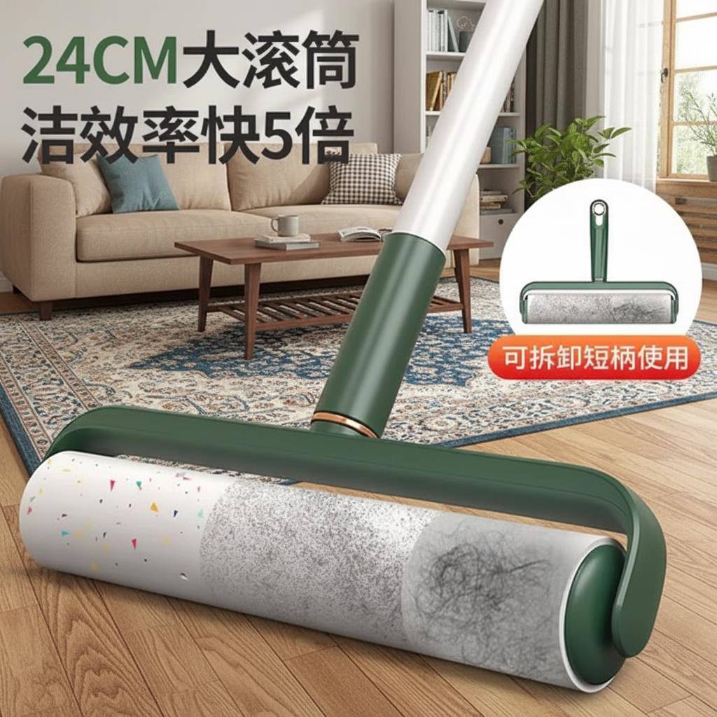 粘毛器滚筒长杆可撕式纸猫毛清理滚刷黏头发卷纸家用地板沾毛神器