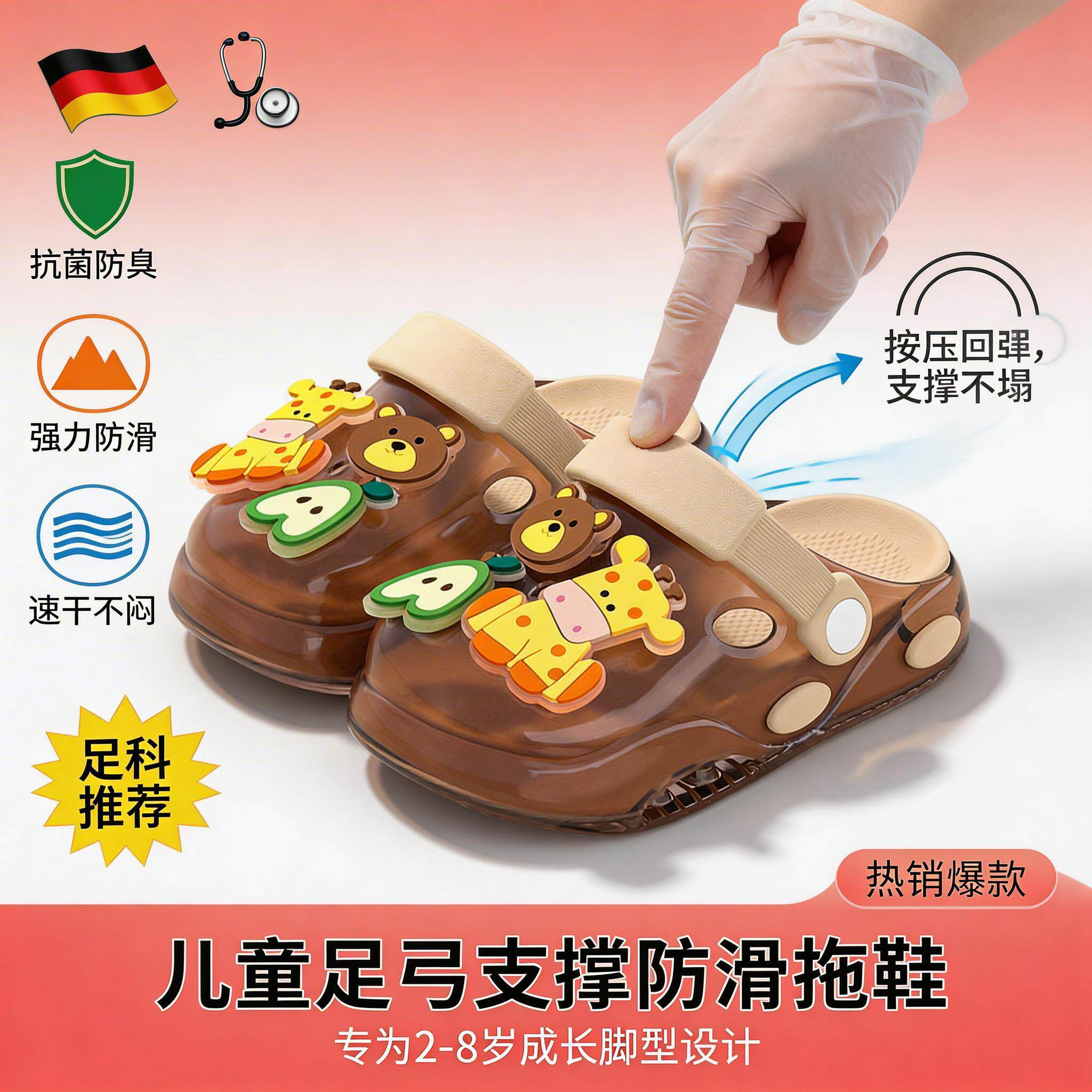 德国儿童洞洞鞋透明水晶可爱2026新款凉拖鞋防滑臭外穿宝宝透气DH