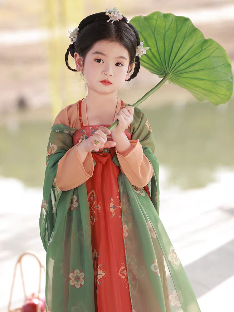 唐宫夜宴服古装汉服国学服女童中国风连衣裙秋款超仙古风襦裙唐装
