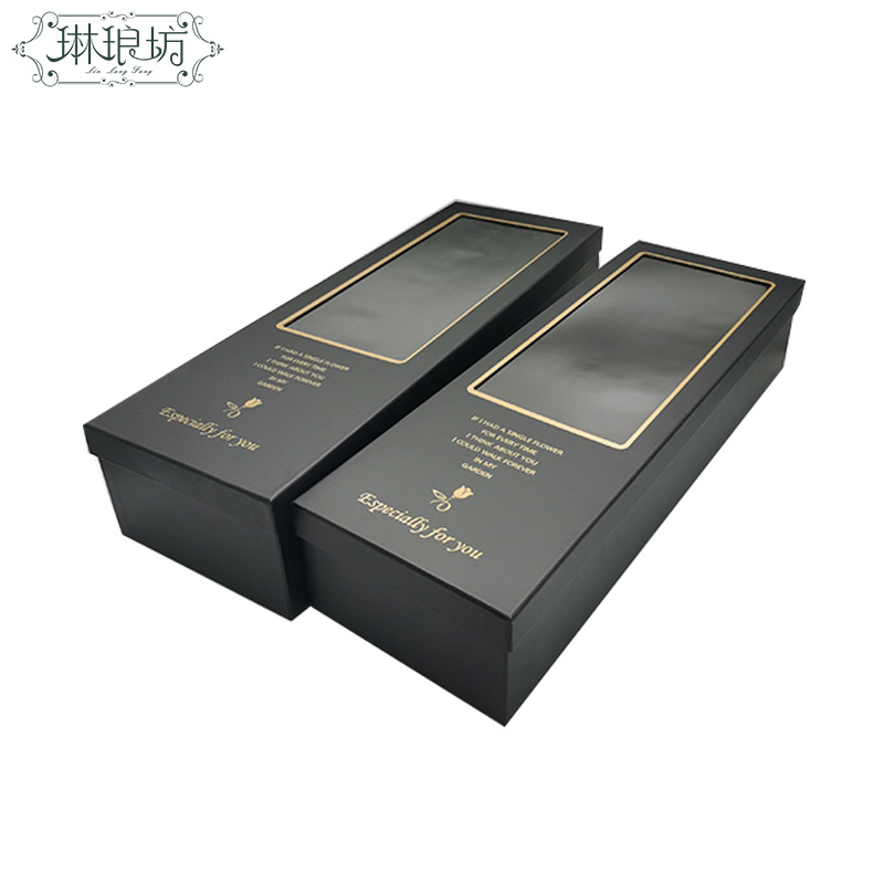 经典款金色蜜语开窗两件套长方盒长方形鲜花礼品包装盒花束礼盒