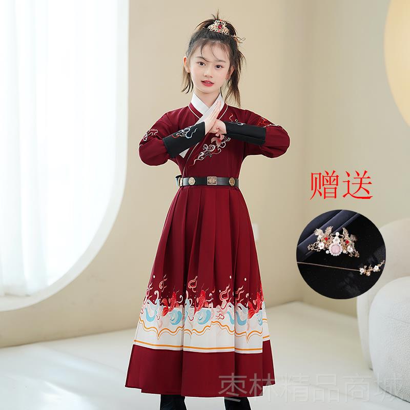 正品汉服女童花木兰飞表演走秀武侠女古装鱼服童锦衣卫儿童春服秋图片