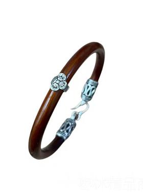 正品正品鸡血藤镯款侣女纯银铃铛吉祥藤镯木质配手饰平情安锁扣男