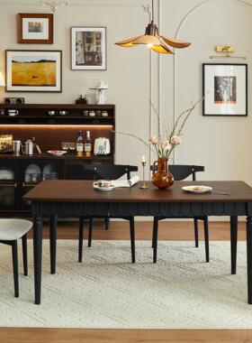 正品法古黑色实木式餐桌中古家色用小户型胡桃色书桌原木拼色设计