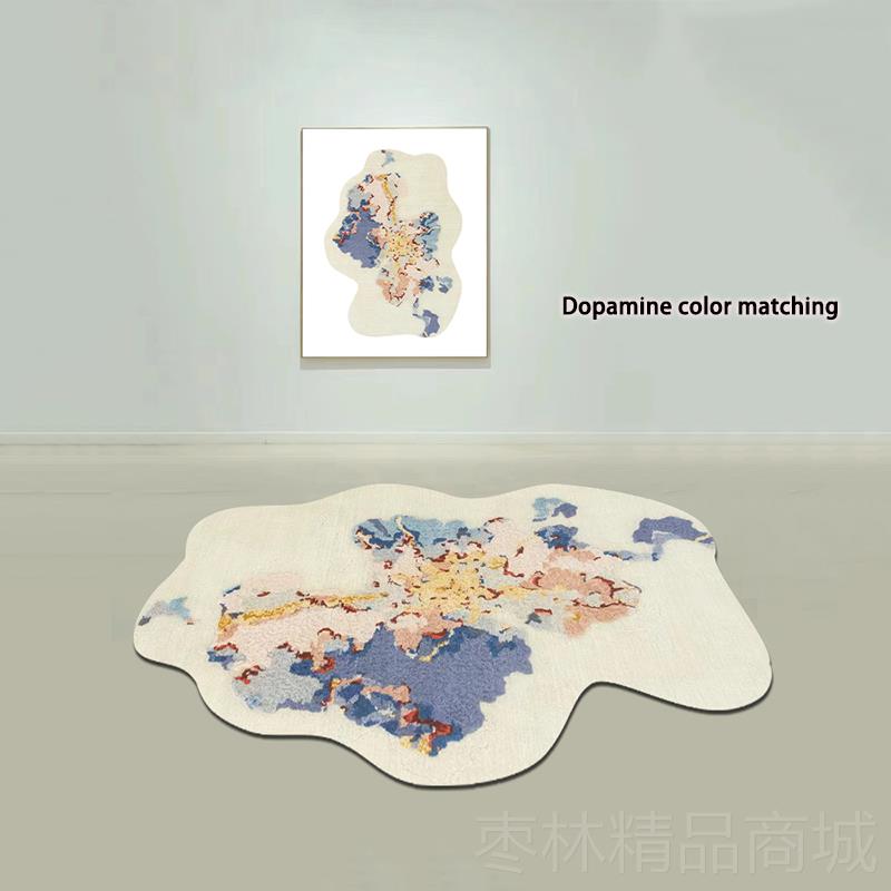正品高级形感异形地毯不规则椭圆间地垫莫兰迪羊色绒可定制衣帽客图片