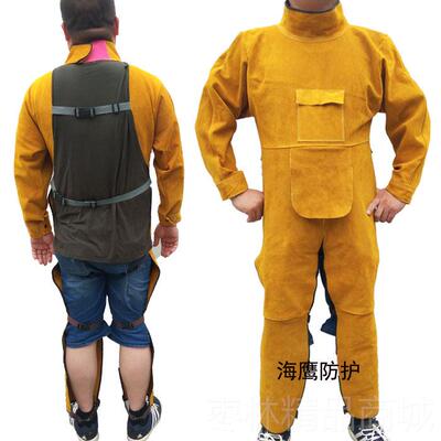 正品精半品牛皮电焊防护服防燃焊接劳耐高温阻围裙烧焊保黄色身分