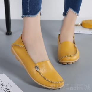 皮中年韓版 百搭休秋軟底一腳蹬牛筋真底懶人閑媽媽孕婦 豆豆鞋 正品